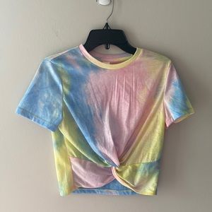 Tie Dye Short Sleeve Cropped Shirt With Knot